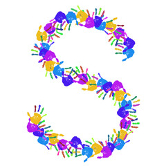 Conceptual children hand print font isolated