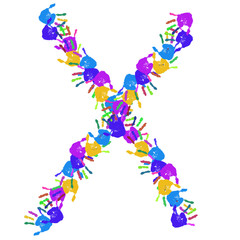 Conceptual children hand print font isolated