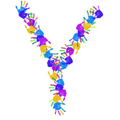 Conceptual children hand print font isolated