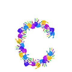 Conceptual children hand print font isolated