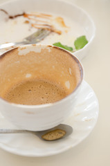 Empty coffee cup and empty dish
