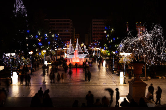 Syntagma Square during Christmas night in Athens
