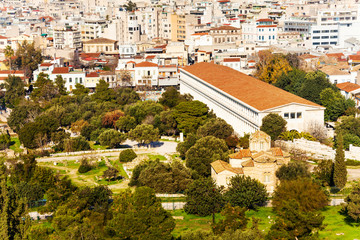 Fototapeta na wymiar Stoa of Attalos with cityscape in Athens, Greece