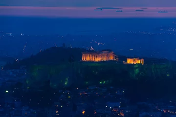 Zelfklevend Fotobehang Night panorama, Parthenon temple, Athens in Greece © Sergey Novikov