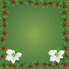 Christmas Vector-Green Holly and Poinsettia