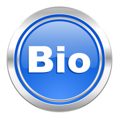 bio icon, blue button