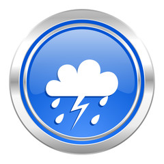 storm icon, blue button, waether forecast sign