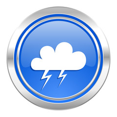 storm icon, blue button, waether forecast sign