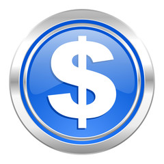 dollar icon, blue button, us dollar sign