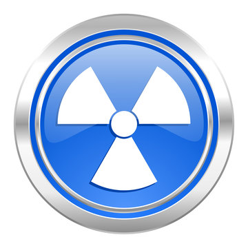 radiation icon, blue button, atom sign