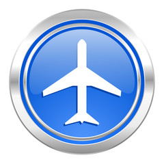 plane icon, blue button, airport sign