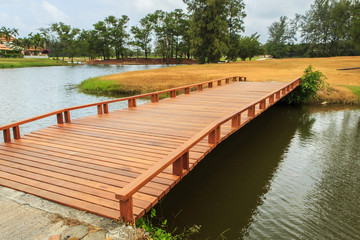 Wood bridge at the lake