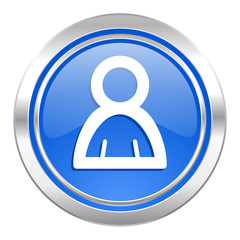 person icon, blue button