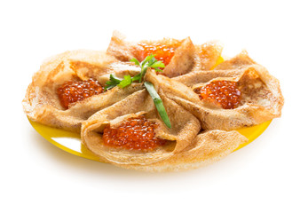 Pancakes with red caviar