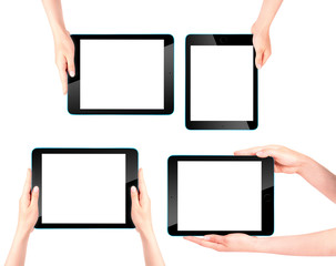 Obraz na płótnie Canvas Touch screen tablet computer with hand
