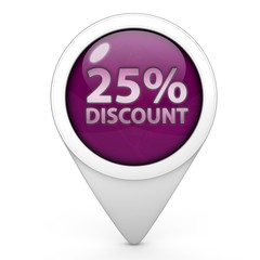 Discount 25 pointer icon on white background