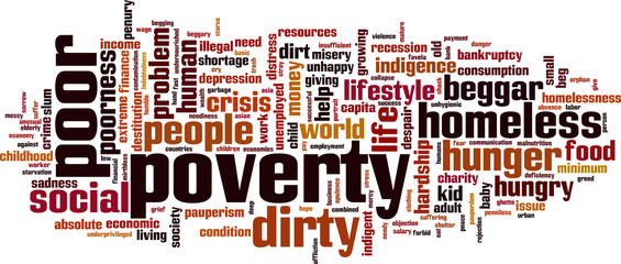 Poverty word cloud concept. Vector illustration