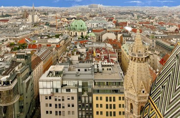 Obraz premium Wien von oben: vom Stephansdom Richtung AKH