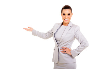young businesswoman presenting empty space