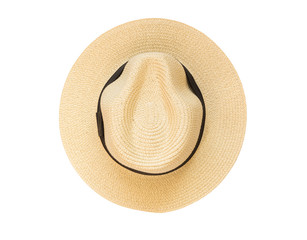 Top view panama hat isolated on white