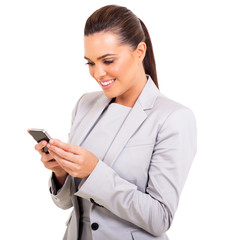 businesswoman texting on her smart phone