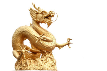 Giant golden Chinese dragon on isolate background