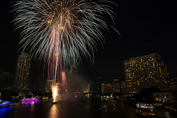 Night view and firework at Bangkok, Thailand