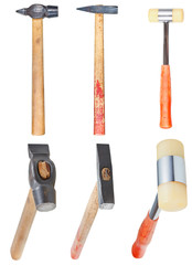 set of hard-faced and soft-faced hammers isolated