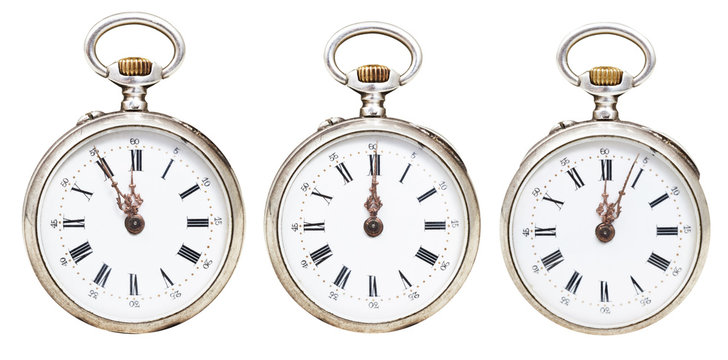 set of retro pocket watches with midnight time - Powered by Adobe