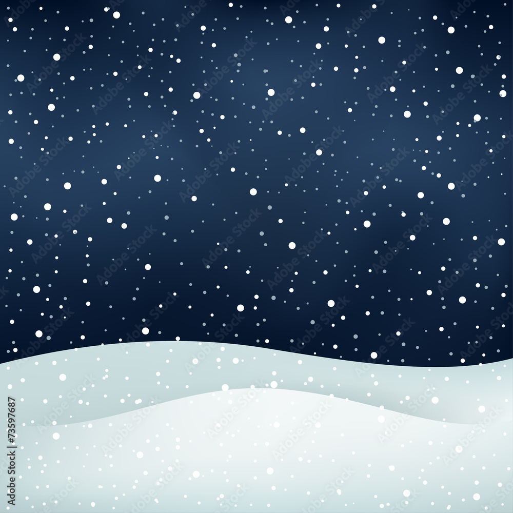 Wall mural snowfall night background