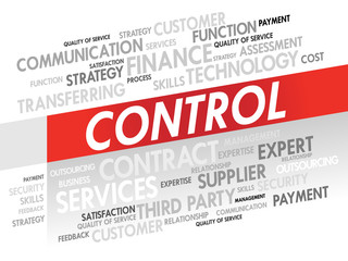 Word cloud of CONTROL related items, presentation background