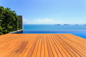 Wooden flooring beside the pool
