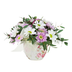 Bouquet from Gerbera Flowers in Vase Isolated on White Backgroun