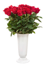 Flower Bouquet from Red Roses in White Vase Isolated.