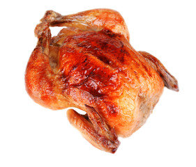 Delicious baked chicken isolated on white