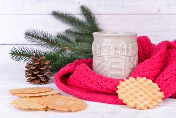 Cup of tea on table close-up