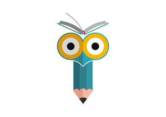 Owl pencil book education logo illustration