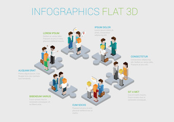 Flat 3d isometric web infographic teamwork collaboration concept