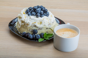 Coffee with blueberry cake