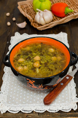 Soup red and black lentils, chickpeas