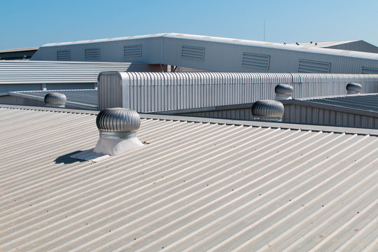 Architectural detail of metal roofing on commercial construction