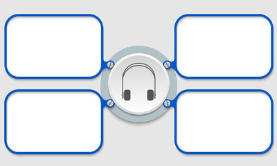 four blue frame for text with headphones