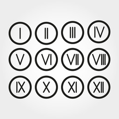 Set Roman numerals 1-12 icon