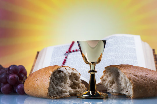 Christian religion, wine, bread and the word of God