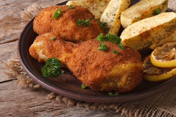 chicken legs dipped in batter, with a garnish on a plate