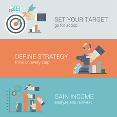 Flat style business success strategy target infographic concept