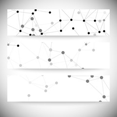 Set of horizontal banners. Molecule structure, gray background