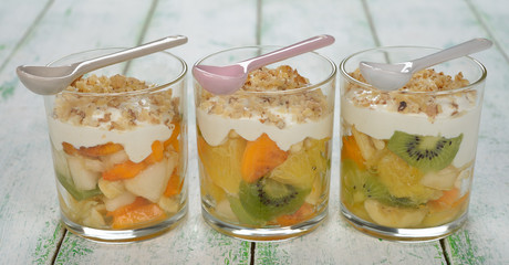 Fruit salad with whipped cream