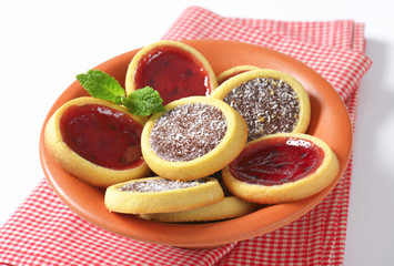 Jam  and chocolate filled tartlets