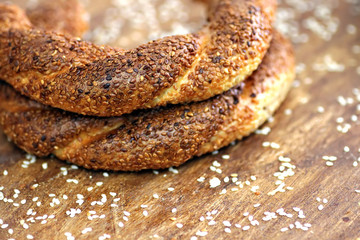 Tyrkish bagels with white susame background